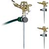 Relaxdays Irrigatore ad Impulsi con Picchetto, Set da 3, Spruzzatore per Prati, 360°, Getto 15 m, Sprinkler, Dorato