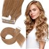 Elailite Extension Adesive Capelli Veri Biadesivo (10 Ciocche 15g + 10 Biadesivi) Tape ins Naturali Remy Umani 30cm #6 Castano
