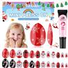 EBANKU 24 unghie finte natalizie a pressione, copertura completa, graziose unghie finte con disegni natalizi classici, unghie rosse lucide, per ragazze e bambini, con colla per unghie