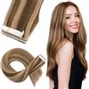 Elailite Extension Adesive Capelli Veri Biadesivo (10 Ciocche 15g + 10 Biadesivi) Tape ins Naturali Remy Umani 25cm #4/27 Cioccolato mix Biondo Scuro