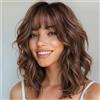 WIGNEE Parrucca Corta Bob Ondulato con Frangia - Biondo Ombre/Highlight 12 Pollici - Capelli Ricci e Onde Naturali - Sintetico Resistente al Calore e Senza Colla per Donne