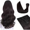 TESS 40 cm Extension Capelli Veri Clip #1B Nero Naturale 8pcs 18 clips 65g Extension Clip Capelli Veri Remy Human Hair con Clip Riutilizzabile Invisibile Lisci