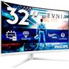 Philips Gaming Monitor 32M2C5501 31.5 pollici, Curvo, 2560x1440, WQHD, 180Hz, Fast VA Panel, 0.5ms MPRT, , (HDMI2x 2.0 DP 1x 1.4) Adaptive Sync, HDR10, FreeSync, Bianco