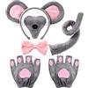 Sintege Set di Accessori per Costume da Topo per Bambini e Adulti 5 Pezzi in Totale di cui Fascia con Orecchie da Topo Naso Papillon Coda e Guanti per Feste di Halloween Cosplay World Book Day
