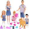 dollbie Set da gioco per bambole con passeggino per 6 persone, animali domestici e accessori per 3 - 12 anni | regalo per bambini con mamma incinta, papà, 3 bambini, cani e gioco interattivo