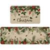 Artoid Mode Merry Xmas - Set di 2 tappeti da cucina lavabili con foglie di fiori, frutta e Natale, 43 x 73 e 43 x 118 cm, per interni ed esterni