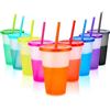 Echify Bicchieri con Cannuccia e Coperchio - Set di 9 16oz |480ML Tazza da Caffè di Ghiacciato Tazza Cambia Colore Portatile Riutilizzabile Tazze di Plastica Tazza da Frullato per Bambini Adulti Feste