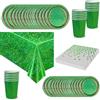 COSORO 65 Pezzi Set Stoviglie per Feste Verde Foil,Piatti Tazze Asciugamani di Carta Tovaglia Plastica Stoviglie Monouso Biodegradabili,Decorazione Desktop per Feste di Compleanno,Picnic,Baby Shower