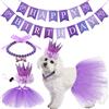 Hamify Set di 4 pezzi per il compleanno del cane: gonna tutù, collana di perle, cappello a corona e striscione per cuccioli, gatti, ragazze, forniture per feste (viola)