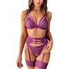 Aranmei Intimo Donne Sexy 4 Pezzi Lingerie Set con Reggicalze e Bretella Strappy Mesh Bra e Mutandine Set Vita Alta Erotico Pizzo Teddy Lingerie, Blu, S