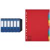 Esselte Set Esselte ESSENTIALS G75 6x Registratore con Custodia e Meccanismo a Leva, Formato Protocollo, Dorso da 8 cm, Blu, 390775050 + 10 Confezioni di Divisori con 12 Tasti A4, Rosso/Multicolore,100202
