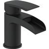 VeeBath Stream - Rubinetto miscelatore monocomando rotondo a cascata, finitura nera opaca, monocomando, rubinetto moderno per lavabo con scarico, rubinetto da bagno, design contemporaneo per lavabi da
