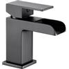 VeeBath Kinetic - Miscelatore quadrato per lavabo a cascata, finitura nera opaca, comando a leva singola, ingresso BSP G1/2 con scarico pop-up, rubinetti da bagno a ponte, rubinetti per vasca e