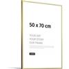 JUNOMI® Cornice portafoto 50 x 70 cm, alluminio oro lucido elegante - profilo slim, vetro acrilico antiurto, appendiatura orizzontale e verticale