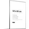 JUNOMI® Cornice portafoto 40 x 60 cm, alluminio argento opaco elegante - profilo slim, vetro acrilico antiurto, appendiatura orizzontale e verticale