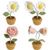 Magicherry 4 Pezzi Fiori all'Uncinetto Piccoli da Vaso Lavorati a Maglia Margherita Rosa Mughetto Fiori Artificiali di Filato di Lana per Cruscotto Auto Casa Ufficio Tavolo Centrotavola Decorazione