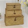 YSGLIFE Set di 3 Cesto Portaoggetti con Coperchio Rettangolare in Rattan Vimini Intrecciato Seagrass Multiuso Scatole Organizer per Vestiti Trucco Libri e Scaffali (Naturale, P/M/G)