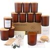 MILIVIXAY - Confezione da 12 barattoli per candele, in vetro satinato ambrato, 355 ml, con coperchio e kit per la creazione di candele, vuoti, contenitori per spezie e polveri