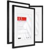 HIMEETIME® 3x Cornice per foto - A3 29.7x42cm,legno di ayous,nero,Passepartout 21X30cm,Cornice per foto 30x42 medie con vetro artificiale infrangibile - Montaggio a parete o esposizione da tavolo