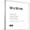 JUNOMI® Cornice portafoto 50 x 50 cm, alluminio argento lucido elegante - profilo slim, vetro acrilico antiurto, appendiatura orizzontale e verticale
