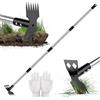 Zourglow Strumento per la Rimozione delle Erbacce 160 cm, 2 in 1 Estirpatore Erbacce con Manico Lungo e Guanti, Rastrello Manuale e Zappa da Giardino per Giardino, Cortile, Patio, Prato