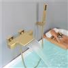SHANFO Rubinetto per Vasca Termostatico, Cascata Miscelatore Vasca da Bagno con Doccetta, Regolabile Supporto e Tubo Doccia 150cm, Oro Spazzolato, 4Y4OK