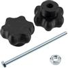 AERZETIX - Set di 4 manopole di serraggio M8 a forma di stella in plastica nera + 2 viti M8x150 mm a 6 punti e 2 dadi esagonali M8 | corsa di serraggio massima 112 mm