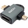 System-S Adattatore HDMI Y 4K da presa standard a mini spina e cavo micro maschio, colore grigio