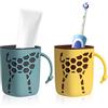 GmeDhc Set di 2 bicchieri per spazzolini da denti, senza foratura, in plastica, durevole, in casa, in viaggio e in campeggio
