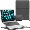 RoYiio 15-15,6-16 Pollici Laptop Custodia Borsa con Stand per MacBook Pro 16 M5/M4/M3/M2/M1 & Pro/Max, MacBook Air 15 M5/M4/M3/M2, 15-15,6-16 PU Pelle Computer Portatile Cover (Grigio)