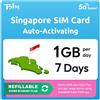 TSIM SIM Singapore Dati | 7 Giorni 1GB/giorno | Attivazione Automatica | Velocità 5G + Hotspot | Nessun Numero di Telefono | Piano Ricaricabile tramite App InstaSIM