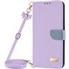 Belzsxy Cover per Xiaomi Redmi Note 14 Pro Plus 5G con Cordino,ustodia con Laccio Collana Tracolla Collo Liquido Case,Custodia in PU Pelle Portafoglio Flip Schede con Slot per Carte,Violetta