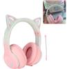 Gugxiom Cuffie Cat Ear, Cuffie da Gioco Wireless Tramite Bluetooth Cavo AUX da 5.1/3.5mm, Cuffie Pieghevoli con Luci LED a 7 Colori e 4 modalità LED per Ragazze, Adulti(Rosa)