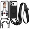 FERLAN Magnetica Cover con Cordino per Apple iPhone 17 Pro Max,Case con Laccio per Il Collo Custodia con Cordino,Cover in Silicone, Regolabile Cordino da Collo Nylon Catena Collana Tracolla, Nero