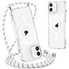 Yoedge Magnetica Trasparente Cover per iPhone 12 Mini con Cordino 5,4,Compatibile con Magsafe, Trasparente Sottile Silicone TPU Antiurto Custodia con Collana Laccio Tracolla per iPhone 12 Mini,Bianco