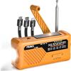 PRUNUS J-366 Radio Portatile Emergenza FM/AM/SW, Radiolina Piccola a Manovella Dinamo, Cavi di Ricarica 3-in-1 Power Bank, 2000 mAh/Batteria AAA/Solare/USB-C con Allarme SOS e Torci (Giallo)
