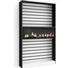 SKRAUT HOME | Libreria scaffale | Scaffali in legno a ripiani | 110x186x25cm | Soggiorno - Ufficio | Camino elettrico | Stile moderno | Bianco e nero
