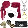 SOETDERT 8 pezzi costume da pirata accessorio donna uomo e donna medievale pirata costume pirata bandana pirata fascia oculare collana bracciale orecchini dorati anello teschio per carnevale Halloween cosplay