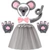 Sintege Set di 6 Accessori per Costume da Topo per Bambini Adulti Fascia con Orecchie da Topo Naso Papillon Coda Gonna Tutù e Guanti per Feste di Halloween Carnevale World Book Day