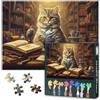 TISHIRON Puzzle per gatti per adulti, 1000 pezzi, professor Cat in una libreria Jigsaw puzzles 1000 pezzi, puzzle surrealistici per adulti, puzzle impossibili, 50 x 70 cm