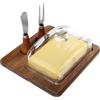 Guolich Burriera con Forchetta e Coltello 250g , Porta Burro da Frigorifero con Base in legno di Acacia e Vetro con Coperchio, porta formaggio, Portaburro per Conservare Torte, Snack, Colazione