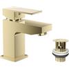 VeeBath Mist - Miscelatore monocomando per lavabo con scarico, finitura moderna in ottone spazzolato, comando a leva singola, ingresso BSP G1/2, rubinetti da bagno quadrati da incasso, rubinetto