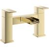 VeeBath Kinetic - Rubinetto miscelatore quadrato a cascata, design moderno a doppia leva con finitura in ottone spazzolato, ingresso BSP G3/4, rubinetti quadrati da bagno