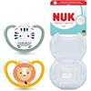 NUK Perfect Match Air Baby Ciuccio | 6-18 mesi | Succhietti ortodontici che promuovono il flusso d'aria e prevengono l'eruzione cutanea | Accettazione del 95% del bambino ** | Leone e Zebra | 2 pezzi