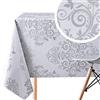 KP HOME Tovaglia Plastificata Rettangolare 200x140cm, Argento Grigio Chiaro Tovaglia Cerata per Tavolo da 6 Posti, in PVC Facile da Pulire, Impermeabile, Antimacchia, con Motivo Barocco Goffrato