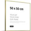 JUNOMI® Cornice portafoto 50 x 50 cm, alluminio oro lucido elegante - profilo slim, vetro acrilico antiurto, appendiatura orizzontale e verticale