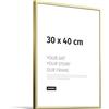 JUNOMI® Cornice portafoto 30 x 40 cm, alluminio oro lucido elegante - profilo slim, vetro acrilico antiurto, appendiatura orizzontale e verticale
