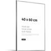 JUNOMI® Cornice portafoto 40 x 60 cm, alluminio argento lucido elegante - profilo slim, vetro acrilico antiurto, appendiatura orizzontale e verticale