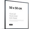 JUNOMI® Cornice portafoto 50 x 50 cm, alluminio nero opaco elegante - profilo slim, vetro acrilico antiurto, appendiatura orizzontale e verticale