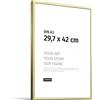 JUNOMI® Cornice portafoto A3 (29,7 x 42 cm), alluminio oro lucido elegante - profilo slim, vetro acrilico antiurto, appendiatura orizzontale e verticale
